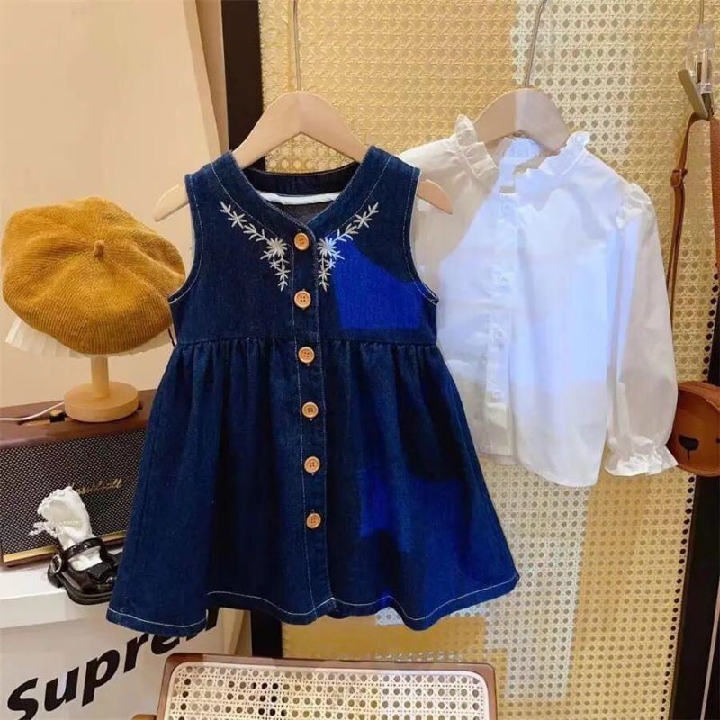 Set áo sơ mi+ váy yếm jean bé gái 🍓 Hàng QCCC 🍓 Set bé gái size 90-140