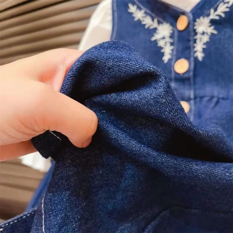 Set áo sơ mi+ váy yếm jean bé gái 🍓 Hàng QCCC 🍓 Set bé gái size 90-140