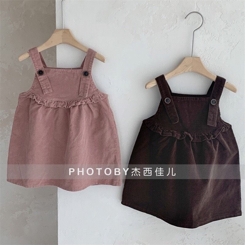 Váy yếm bé gái 🍓Hàng QCCC Có sẵn 🍓 Váy yếm nhung tăm size 80-130