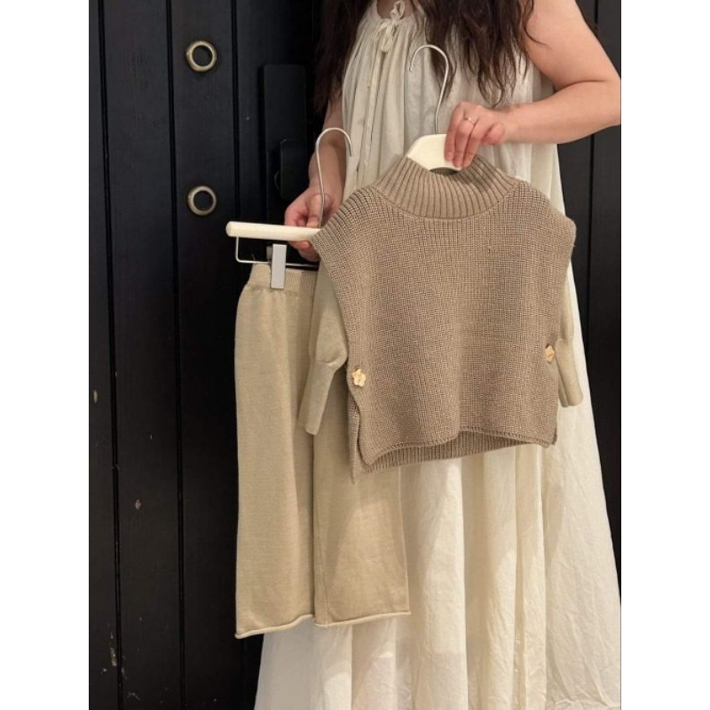 Set len 3 chi tiết bé gái 🍓Hàng QCCC🍓Set bộ len phong cách vintage bé gái size 80-140