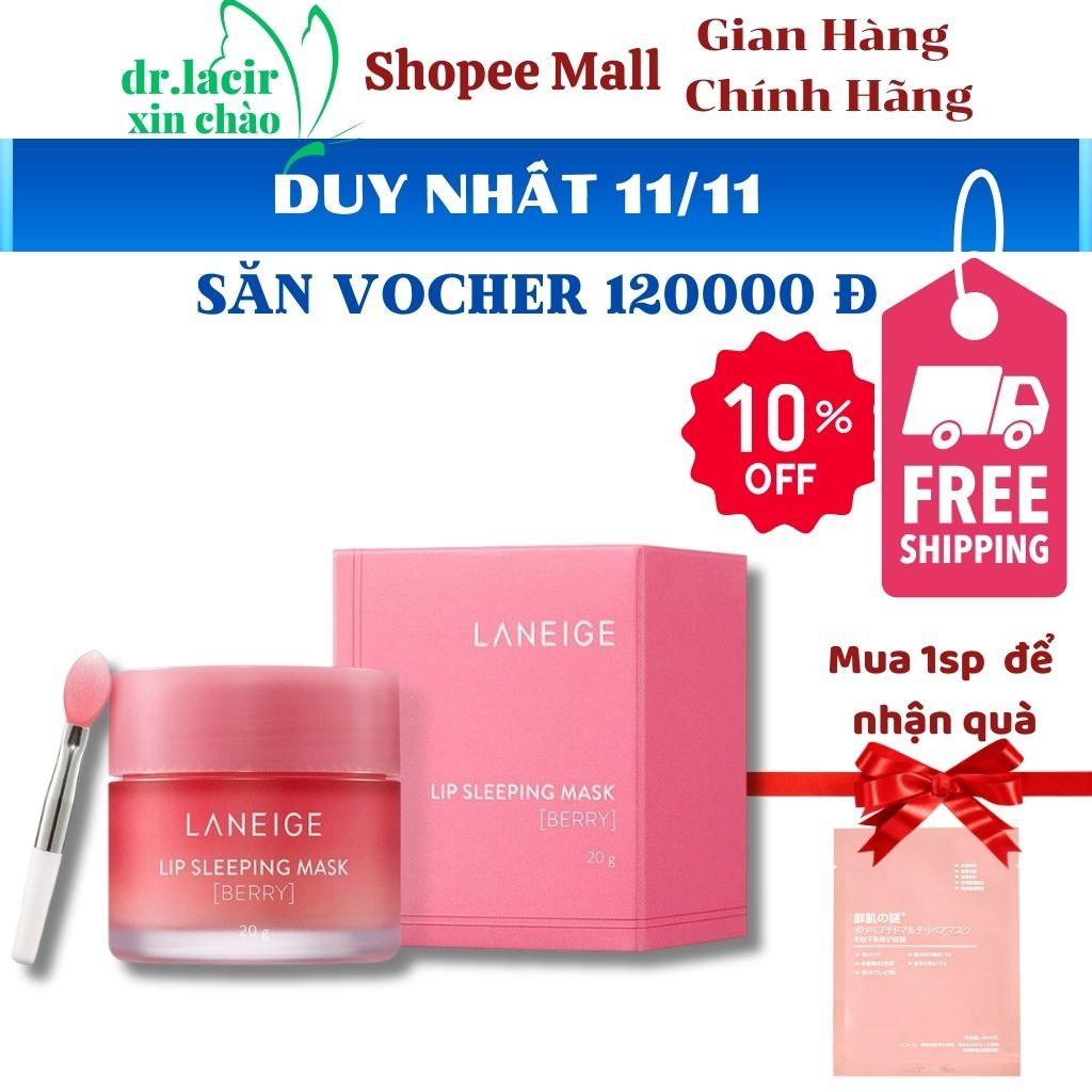 Mặt Nạ Ngủ Môi Laneige, Mặt Nạ Ngủ Môi Dưỡng Ẩm, Căng Bóng Mềm Mịn Hương Dâu Laneige Lip Sleeping Mask 3g, 20g