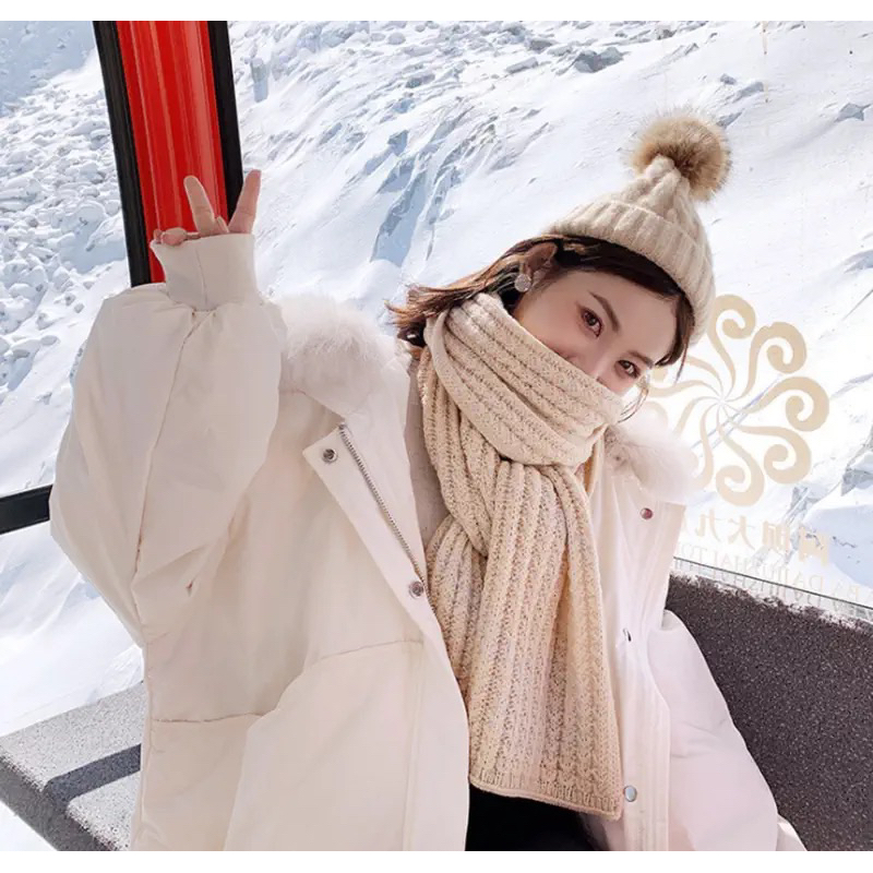 Khăn Len Đan Lông Cừu Vuông Kiểu Hàn