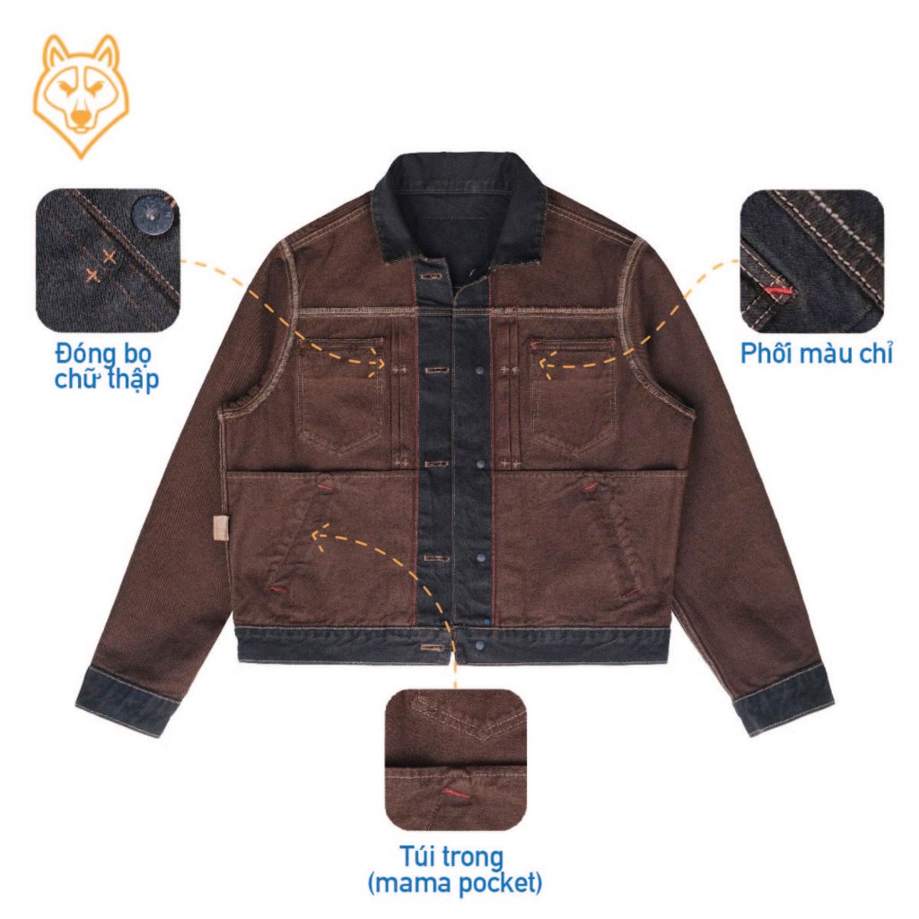 Áo Khoác Denim/Jeans Nam Type II 13.5 Oz - overdye selvedge denim, dáng regular, màu nâu đậm - Copper Denim