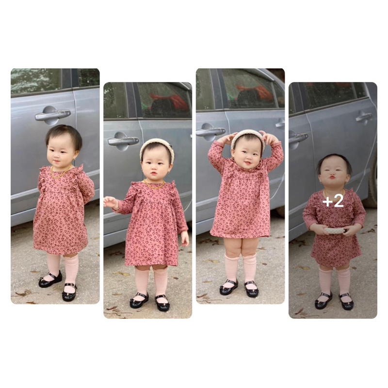 Váy Cotton màu đỏ mận báo bé gái