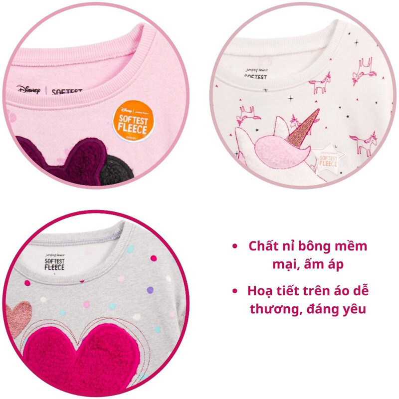 Áo nỉ bé gái hoạ tiết dễ thương jumbing sz 4-8y