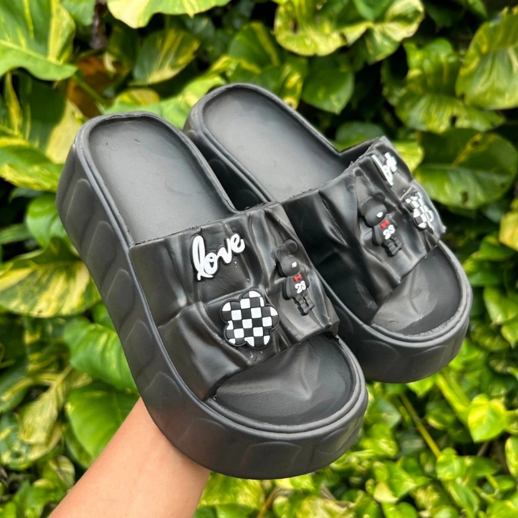 Dép thời trang nữ gắn Stick hình gấu LOVE, chất EVA siêu nhẹ đế cao 7cm cực hack dáng