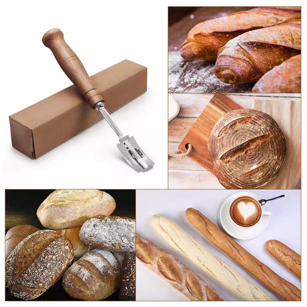 Dao rạch bánh mì dụng cụ rạch bánh mì tặng kèm 5 lưỡi dao rạch bánh mì cán gỗ baguette sourdough ba gết