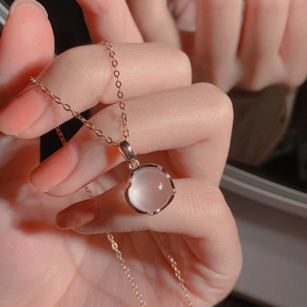 Vòng cổ Mạ Bạc 925 Mặt Đá Hồng Xinh Xắn Thời Trang Mùa Hè Cho Nữ