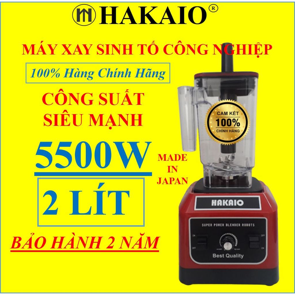 Máy Xay Snh Tố Công Nghiệp HAKAIO 5500W Cối 2 Lít Bảo hành 24 Tháng Xay Đá, Sinh Tố, Đồ Khô Cứng