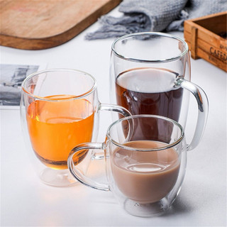 Ly thuỷ tinh 2 lớp có quai, cốc thuỷ tinh hai lớp borosilicat dùng uống nước, cà phê, detox trái cây 250ml, 350ml, 450ml