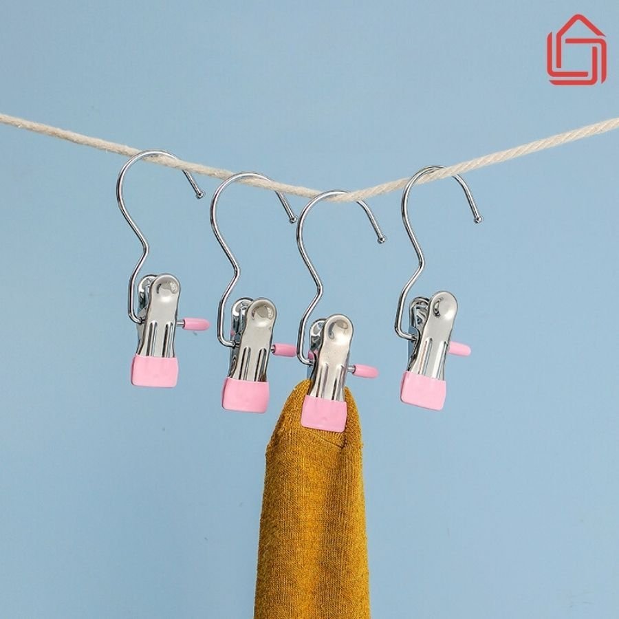 Móc treo quần áo kèm kẹp, móc treo đồ bằng thép không rỉ đa năng, tiết kiệm diện tích