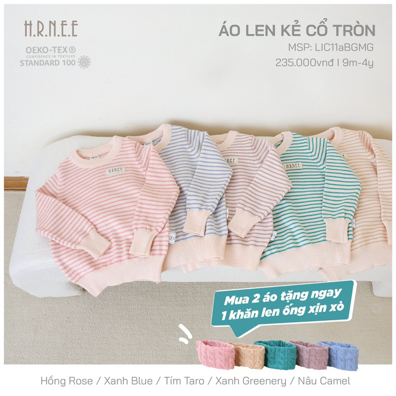 HRNEE - Áo Len Cổ Tròn Hrnee Dành Cho Bé Trai, Bé Gái