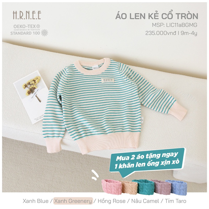 HRNEE - Áo Len Cổ Tròn Hrnee Dành Cho Bé Trai, Bé Gái