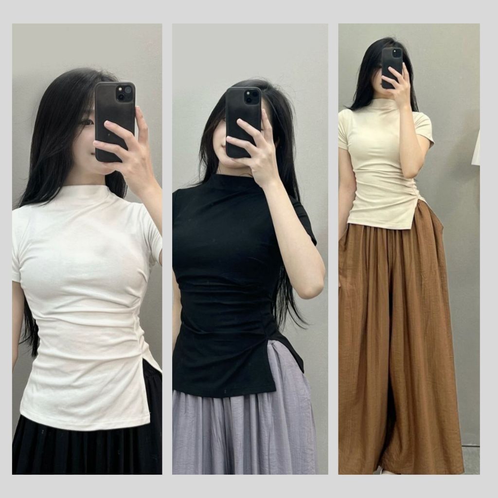 Áo cộc cổ leo Cesy. Áo thun xẻ tà body cotton 218 | BigBuy360 - bigbuy360.vn