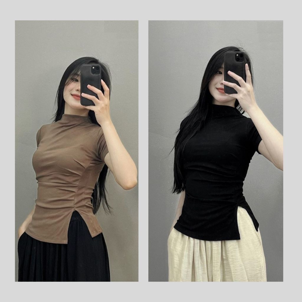 Áo cộc cổ leo Cesy. Áo thun xẻ tà body cotton 218 | BigBuy360 - bigbuy360.vn