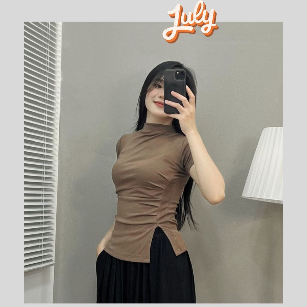 Áo cộc cổ leo Cesy. Áo thun xẻ tà body cotton 218 | BigBuy360 - bigbuy360.vn