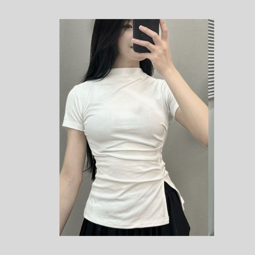 Áo cộc cổ leo Cesy. Áo thun xẻ tà body cotton 218 | BigBuy360 - bigbuy360.vn