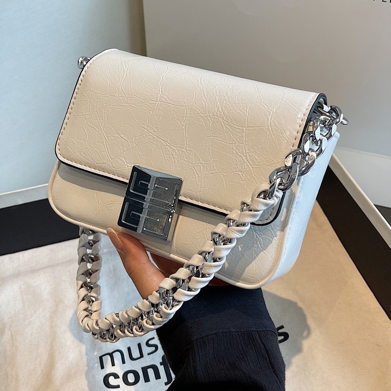 Túi Xách Đeo Vai Hình Vuông Cỡ Nhỏ Phối Dây Đeo Sợi Xích Thời Trang Pháp 2023 Cho Nữ