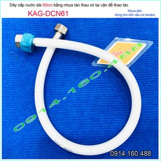 Dây cấp vòi nước 60cm KAG-DCN61  nhựa trắng tán thau, dây dẫn nước có tai vặn chịu áp tốt dễ lắp đặt