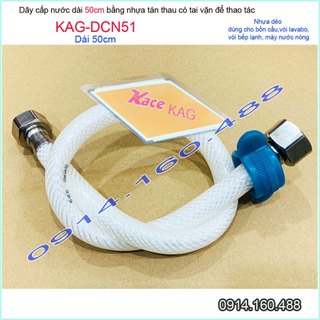 Dây cấp vòi nước 50cm KAG-DCN51 nhựa trắng tán thau, dây dẫn nước 500mm có tai vặn chịu áp dễ lắp đặt