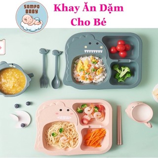 Khay ăn dặm, khay tập ăn cho bé, làm bằng lúa mạch, bộ 6 món nhiều mẫu, màu cho bé.