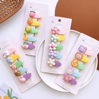 Set 5 kẹp tóc mái cho bé gái bằng nhựa Acrylic cao cấp đính hình động vật/trái cây/Lotso dễ thương gam màu pastel