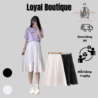Chân váy dài qua gối Vintage nữ thiết kế dài 3 tầng chất liệu voan - chân váy  cạp chun màu Đen Trắng basic