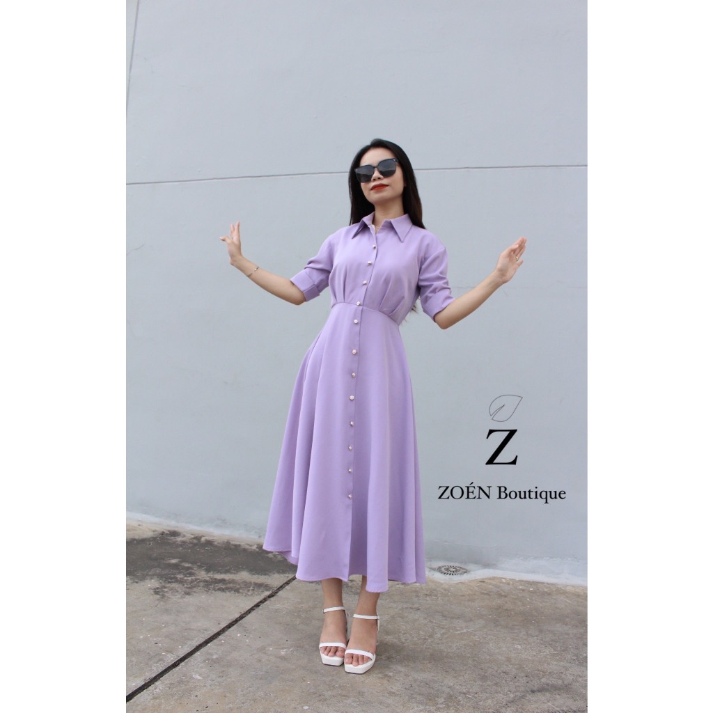 Đầm sơ mi nút ngọc ( tím ) - Jasmine Dress by ZOÉN