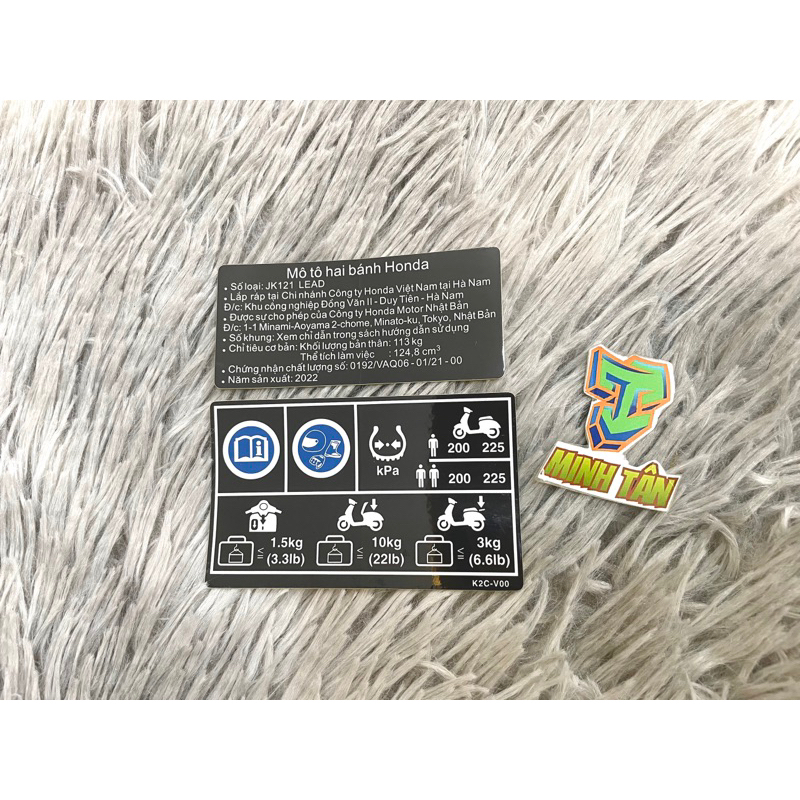 Tem zin thông số và tem thông số lốp zin Lead 125