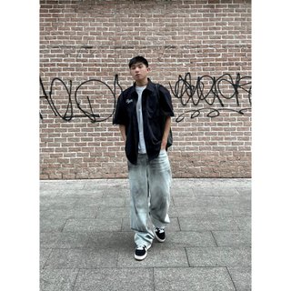 Áo Sơ Mi Kaki Basic Màu Đen Chi tiết Thêu - Brand TSUN Chính Hãng Oversize Shirt - UNISEX