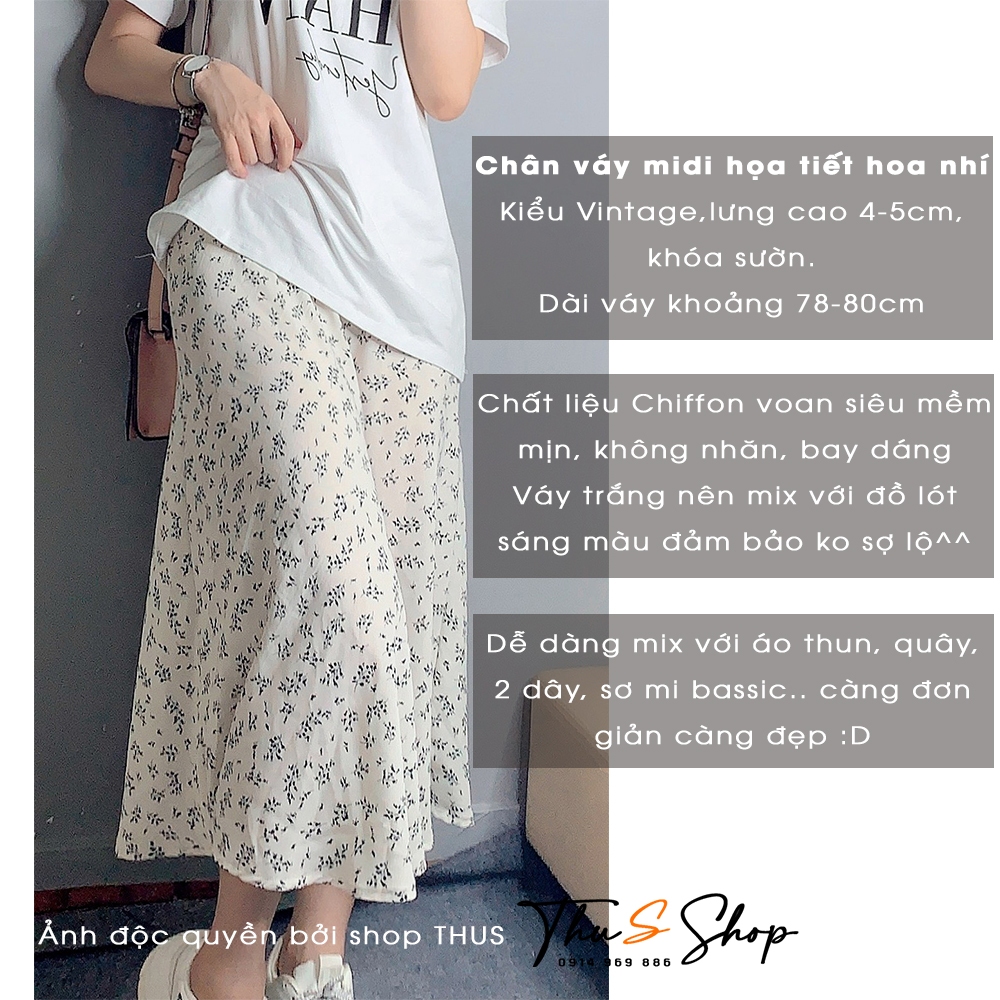 Chân Váy Midi Họa Tiết Hoa Nhí Da Báo kiểu Vintage Dáng Dài Cạp Khoá Sườn Hàng Đẹp THUS591