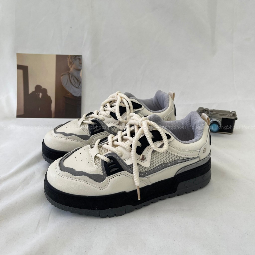 Giày Sneaker Phối Lưới Trắng Pong Shoes- Full Box- Mã 1639