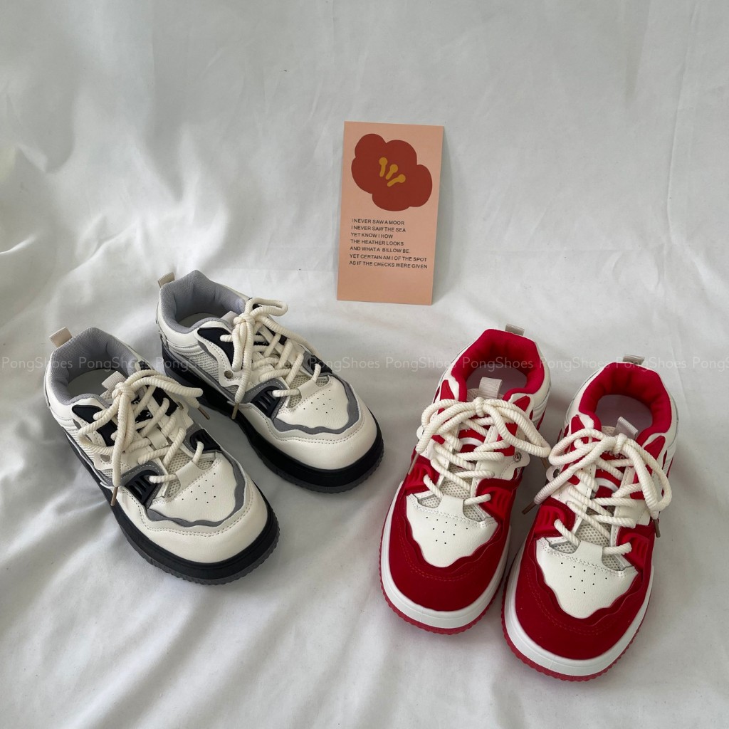 Giày Sneaker Phối Lưới Trắng Pong Shoes- Full Box- Mã 1639