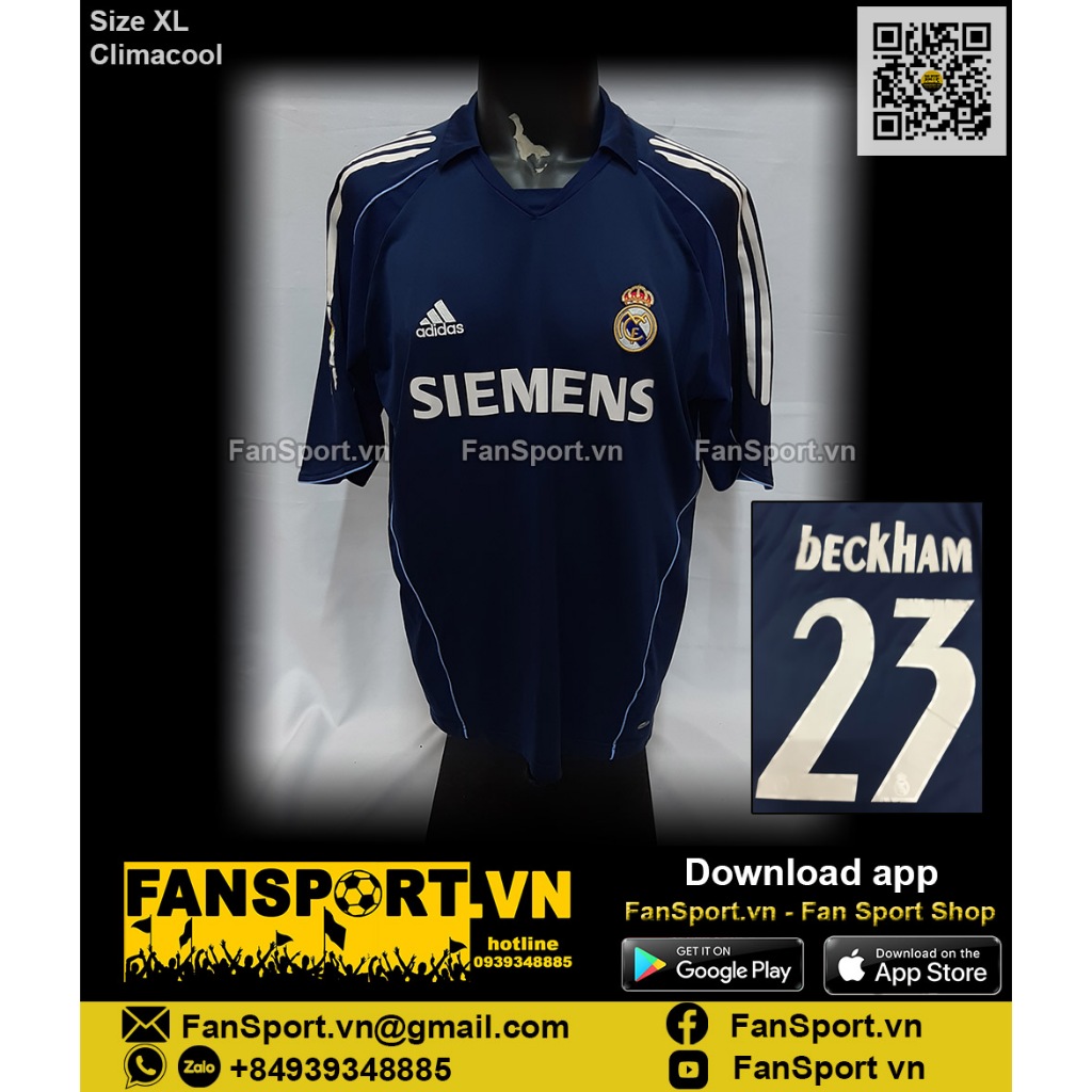 Áo đấu cầu thủ bóng đá David Beckham 23 Real Madrid 2005-2006 away shirt jersey 109856 adidas chính hãng size XL