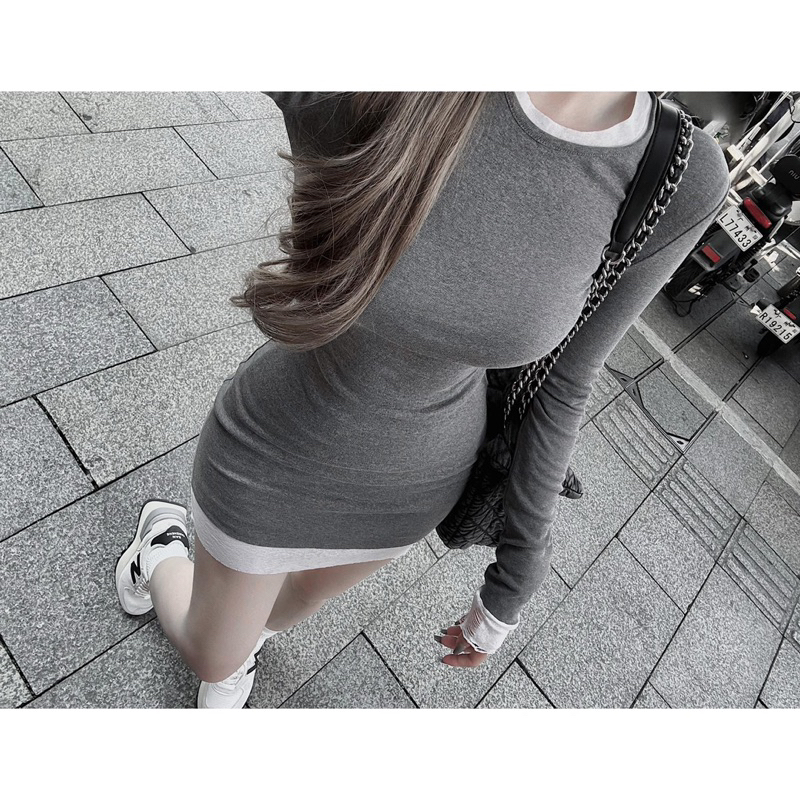 Váy body tay dài cổ tròn pha viền trắng mai phương bùi fulltagmac 2 tem