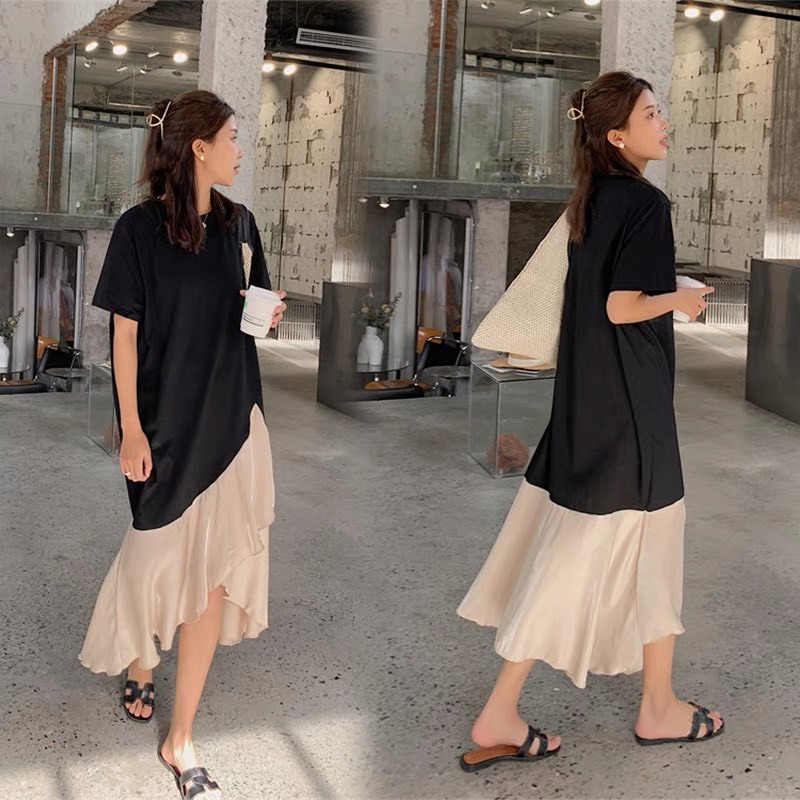 Đầm thun cotton bigsize dáng suông phối lanh lụa, nhiều size 45kg-90kg