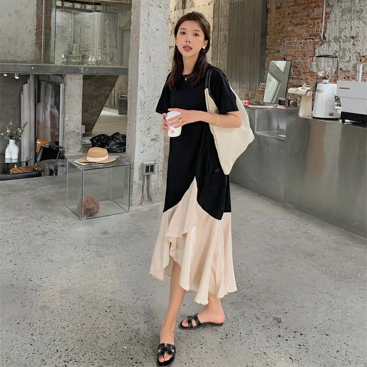 Đầm thun cotton bigsize dáng suông phối lanh lụa, nhiều size 45kg-90kg