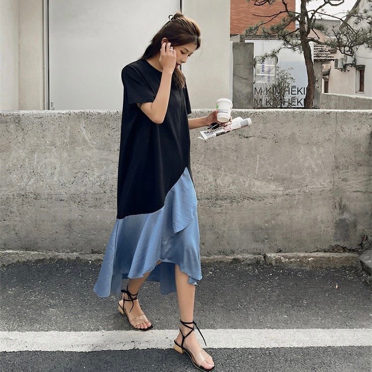 Đầm thun cotton bigsize dáng suông phối lanh lụa, nhiều size 45kg-90kg
