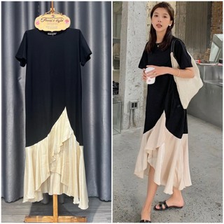 Đầm thun cotton bigsize dáng suông phối lanh lụa, nhiều size 45kg-90kg