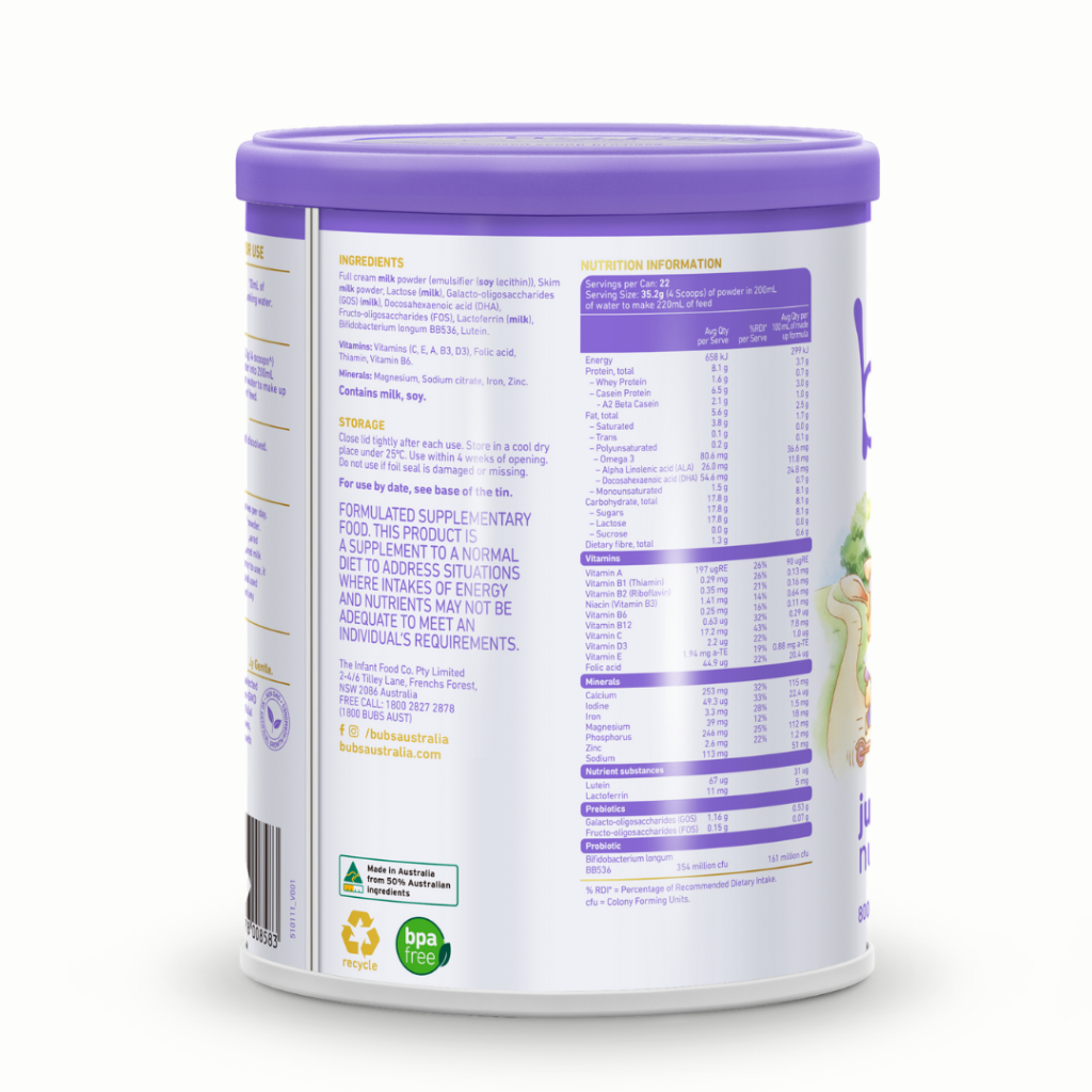 Sữa Bubs Supreme Junior Nutrition 800g dành cho bé từ 3 - 12 tuổi, nhập khẩu từ Úc Date 12.2024