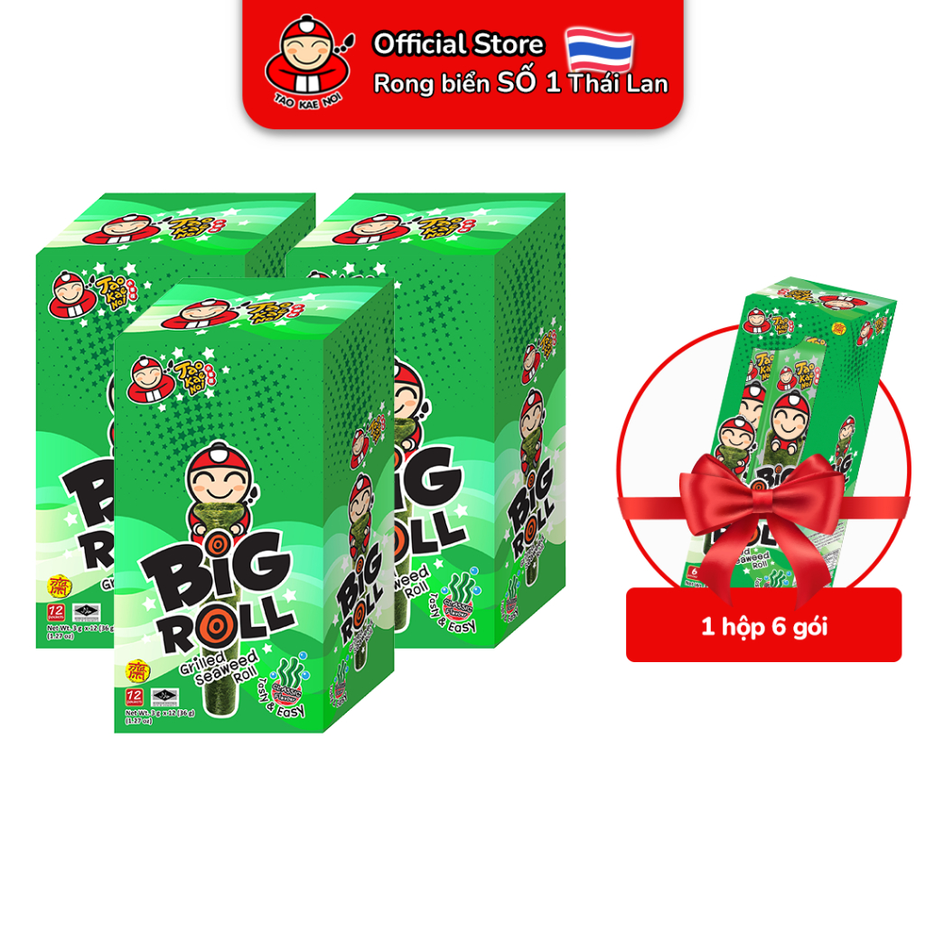 [Mua 3 Hộp 12 Gói/Hộp Tặng 1 Hộp 6 Gói] Snack rong biển TaoKaeNoi BIG ROLL 3g (12 gói/Hộp)