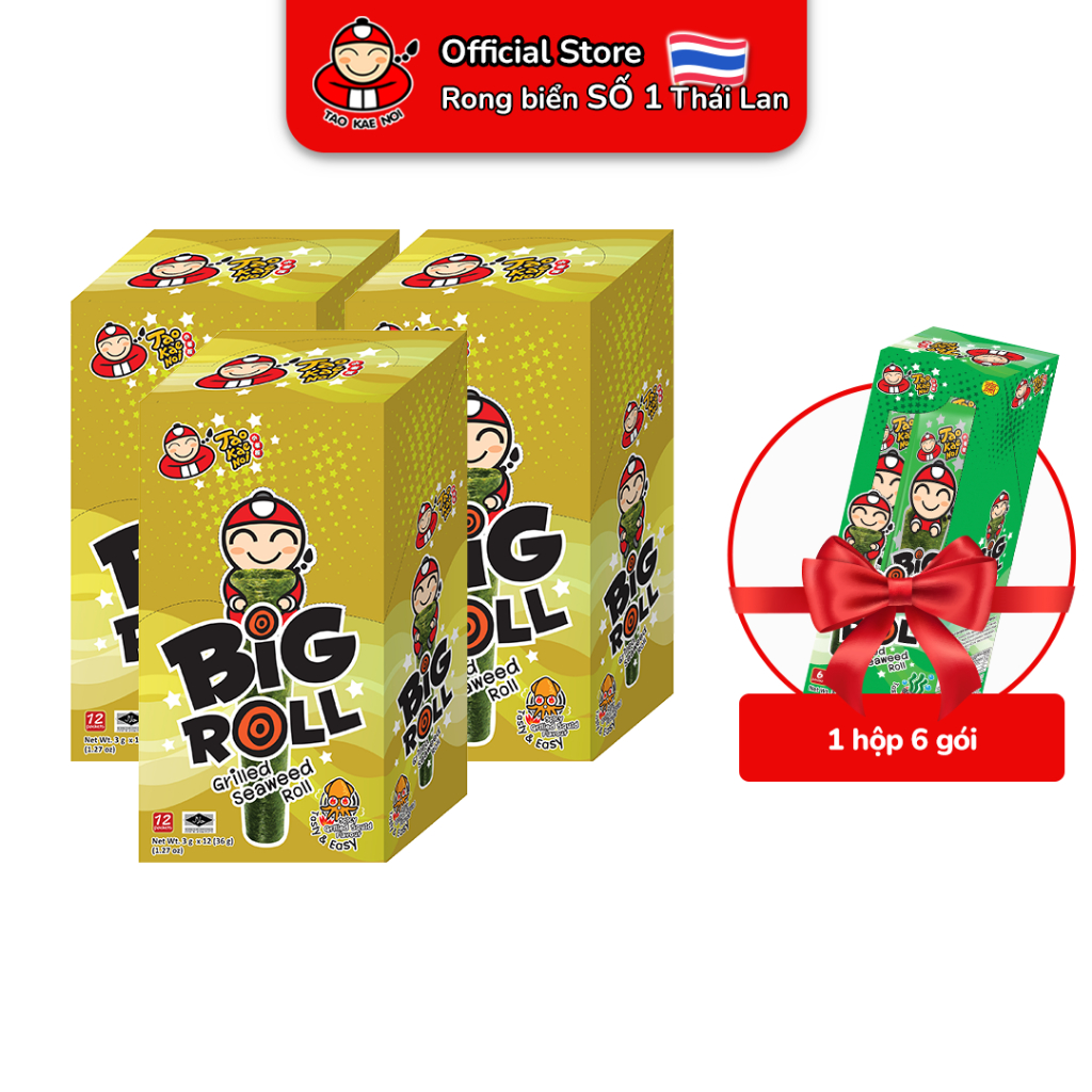 [Mua 3 Hộp 12 Gói/Hộp Tặng 1 Hộp 6 Gói] Snack rong biển TaoKaeNoi BIG ROLL 3g (12 gói/Hộp)