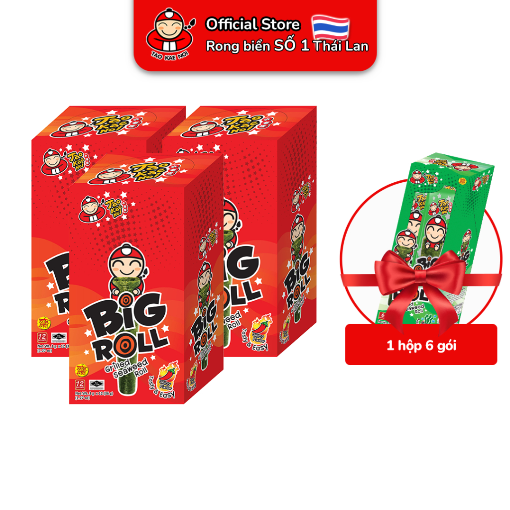 [Mua 3 Hộp 12 Gói/Hộp Tặng 1 Hộp 6 Gói] Snack rong biển TaoKaeNoi BIG ROLL 3g (12 gói/Hộp)