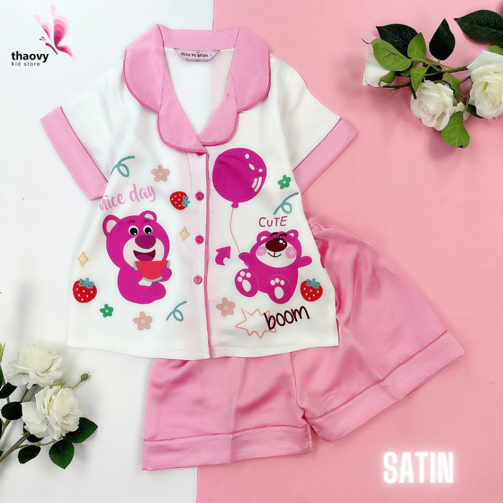 Đồ Ngủ Pijama Dành Cho Bé 10-55 Kg Bộ Cộc Tay Mùa Hè Bé Gái Chất Lụa Cao Cấp