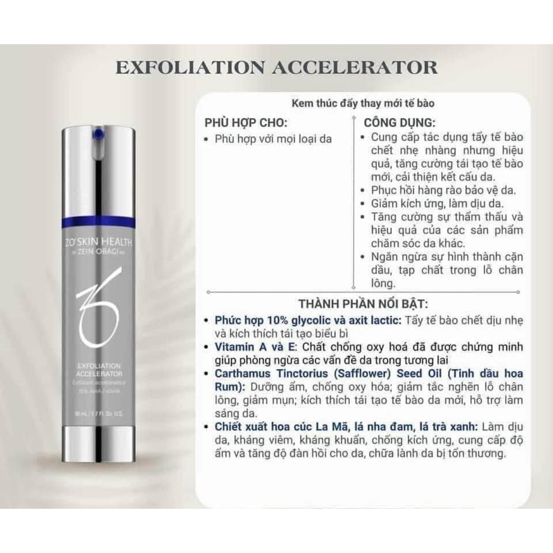 ⭐️ Kem tẩy tế bào chết hoá học Zo Skin Exfoliation Accelerator 10% AHA 50ml