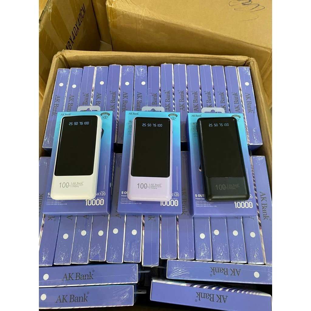 Sạc dự phòng  20000mAh và 10000mAh tích hợp pin sạc kèm đèn với sạc 3 đầu AK120 và AK121