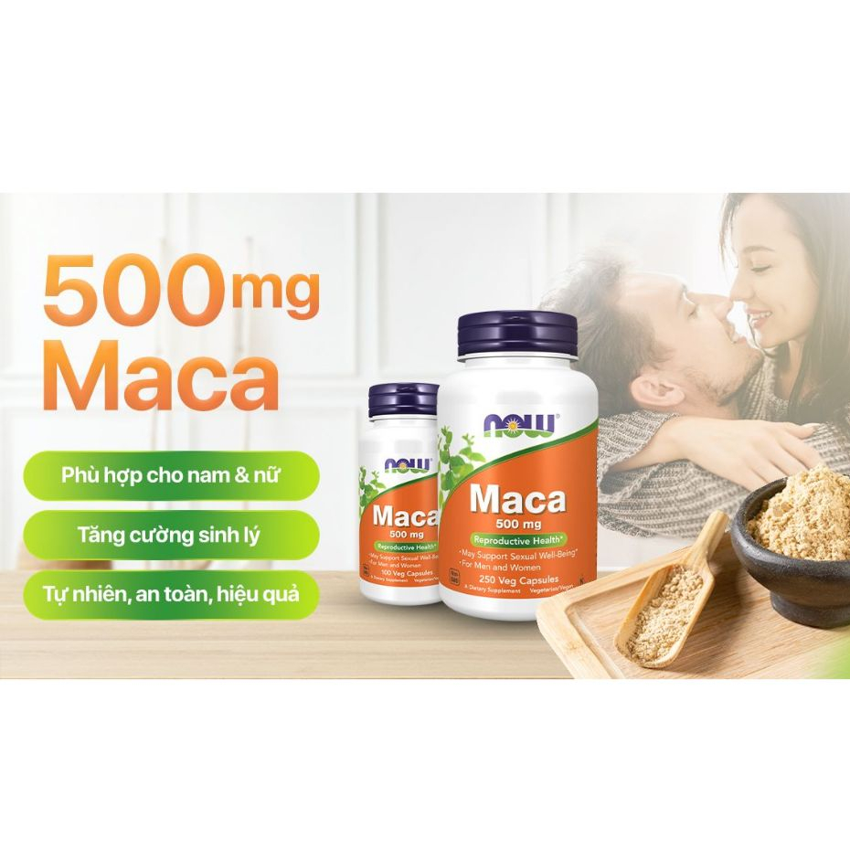 Viên uống hỗ trợ sinh lý Now Maca 500mg của Mỹ, tăng cường sinh lực, cân bằng hormone nam nữ
