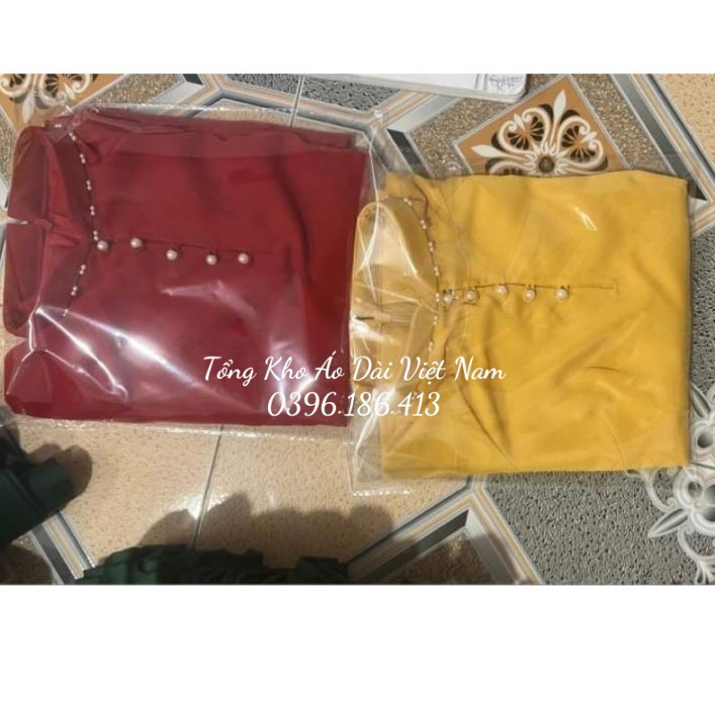 Áo dài lụa mỹ xẻ cổ điệu đà, tay lỡ trẻ trung - Tổng kho Áo dài Việt Nam