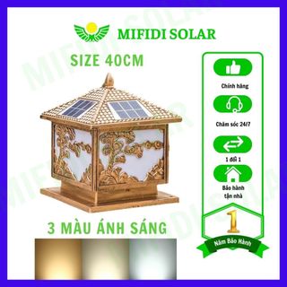 Đèn trụ cổng năng lượng mặt trời hình cây tùng 40x40cm chính hãng Mifidi Solar - BH 1 năm