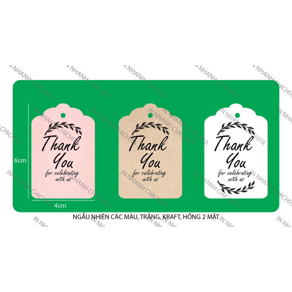 Tag Quần Áo, Tag Quà Tặng 6x4cm - 100 cái (có sẵn) Ngẫu nhiên màu trắng, hồng, kraft (Không dây treo)